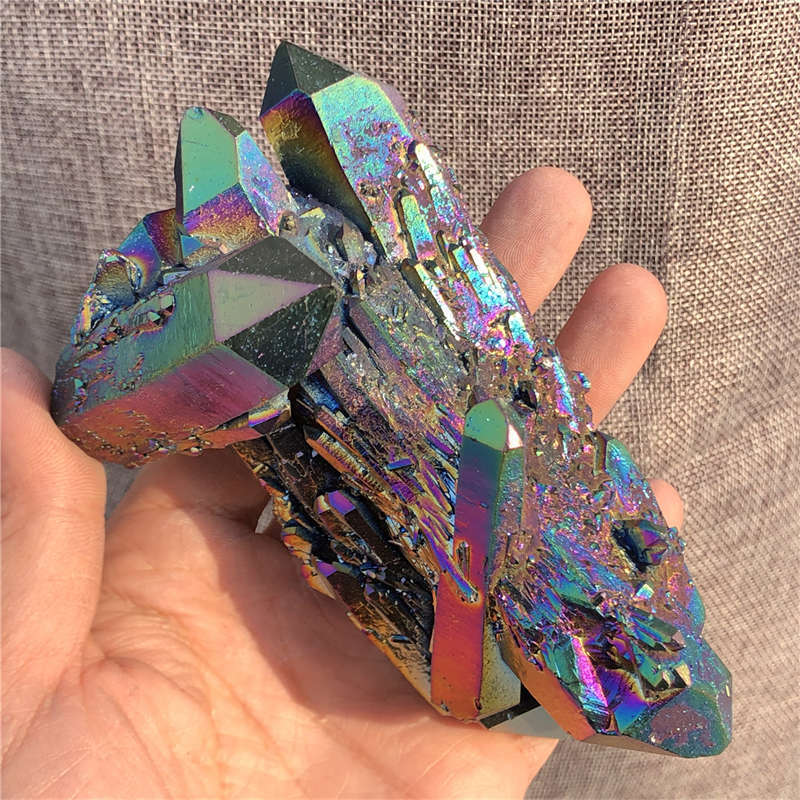 410g Electroplate Rainbow cluster quartz crystal mineral specimen reiki healing