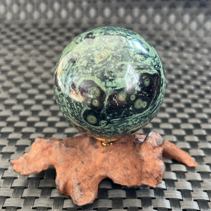 238G Natural Peacock&apos;s eye Crystal Polishing Stone ball Healing+Stand