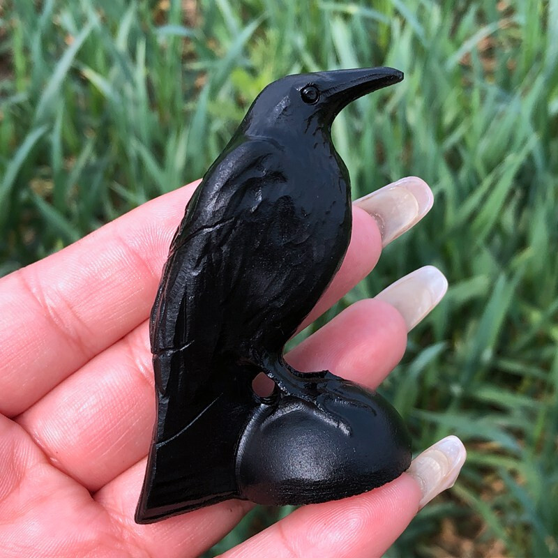 Natural obsidian crystal hand carved Raven skull Quartz reiki Decoration 1pc