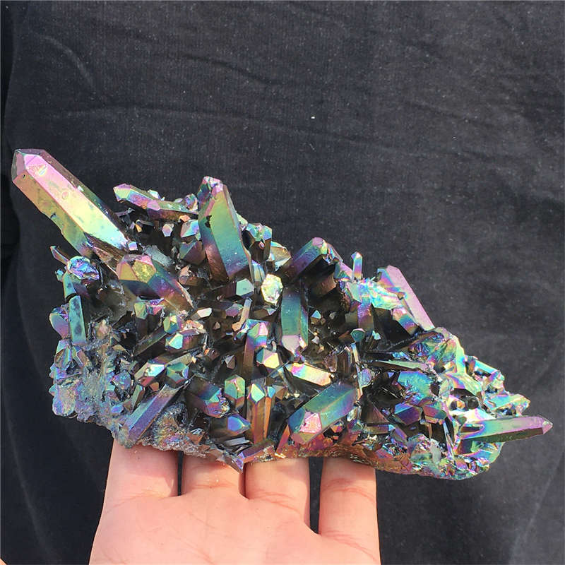 480g Electroplate Rainbow cluster quartz crystal mineral specimen reiki healing
