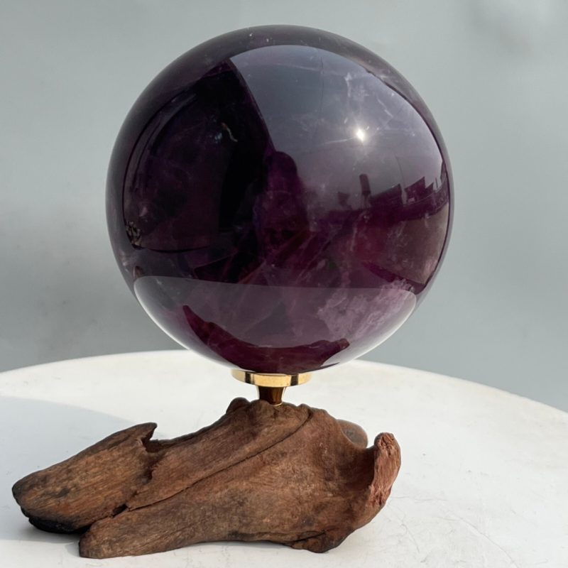 580g Natural Fluorite ball Colorful Quartz Crystal Gemstone Healing + Stand
