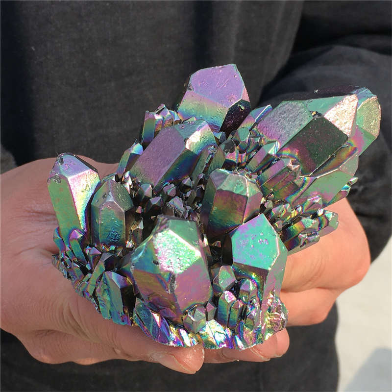 480g Electroplate Rainbow cluster quartz crystal mineral specimen reiki healing