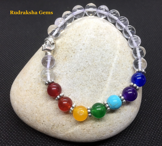 7 Chakra Buddha Bracelet with Crystal Reiki Stone Healing Balancing Stretch Yoga