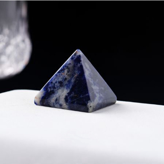 Natural Blue Vein Jade Crystal Pyramid Chakra Sodalite Quartz Energy Tower Decor