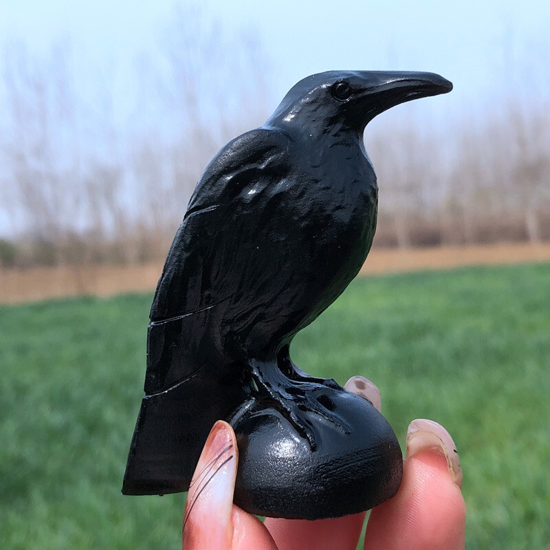Natural obsidian crystal hand carved Raven skull Quartz reiki Decoration 1pc