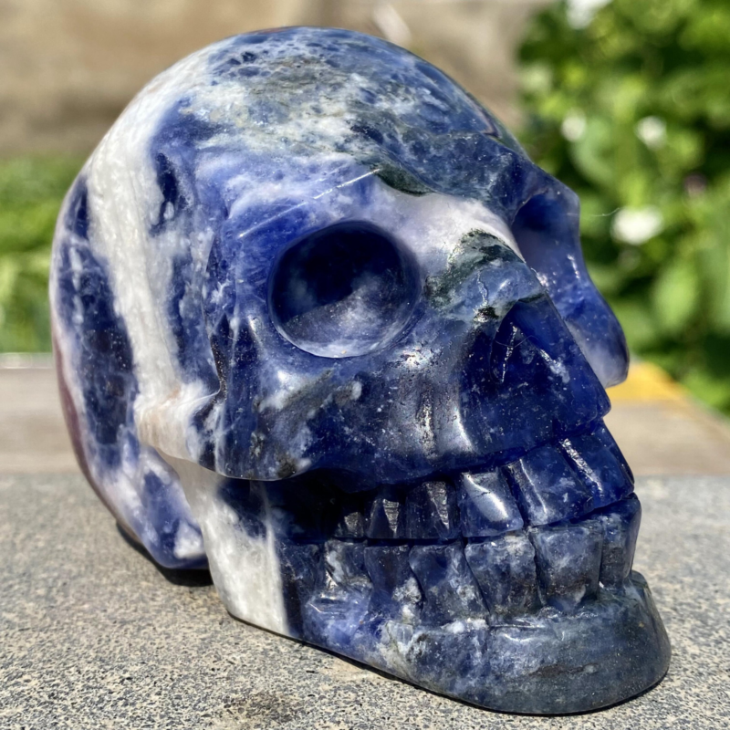 343G Natural Blue stripe quartz hand Carved skull crystal healing