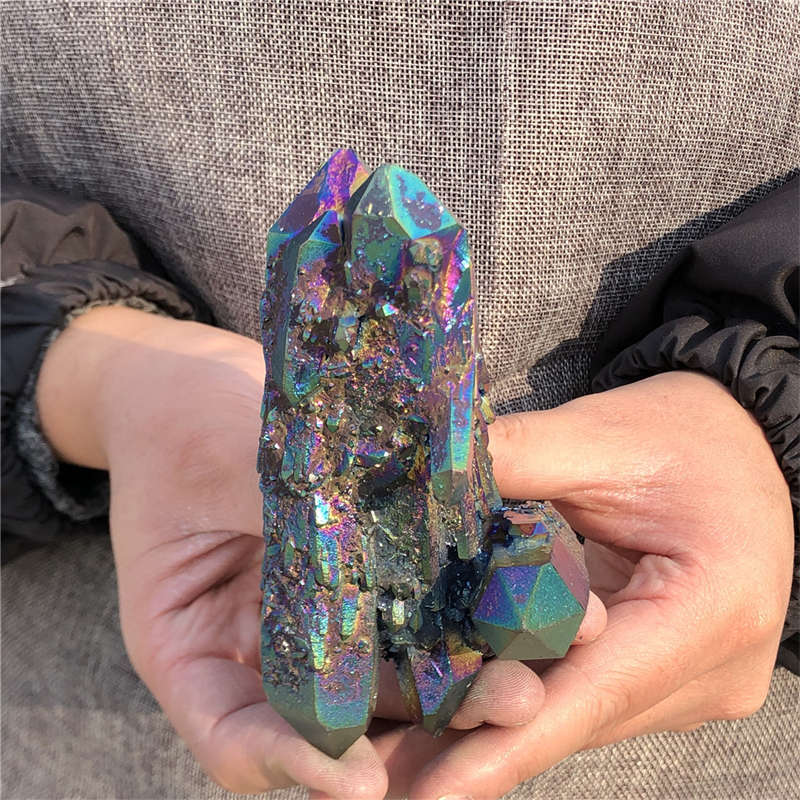 410g Electroplate Rainbow cluster quartz crystal mineral specimen reiki healing