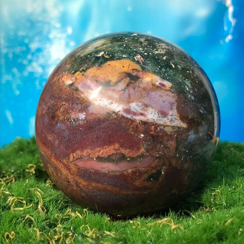 358G Rare Natural Ocean Jasper Quartz Ball Crystal Ball Sample Repair