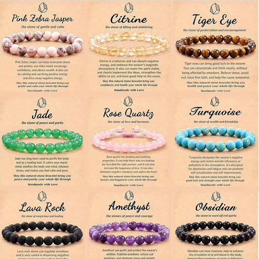 Natural Stone with Cardboard Beads Elastic String Bracelet Crystal Agate Tiger-Eye Bracelet Ornament