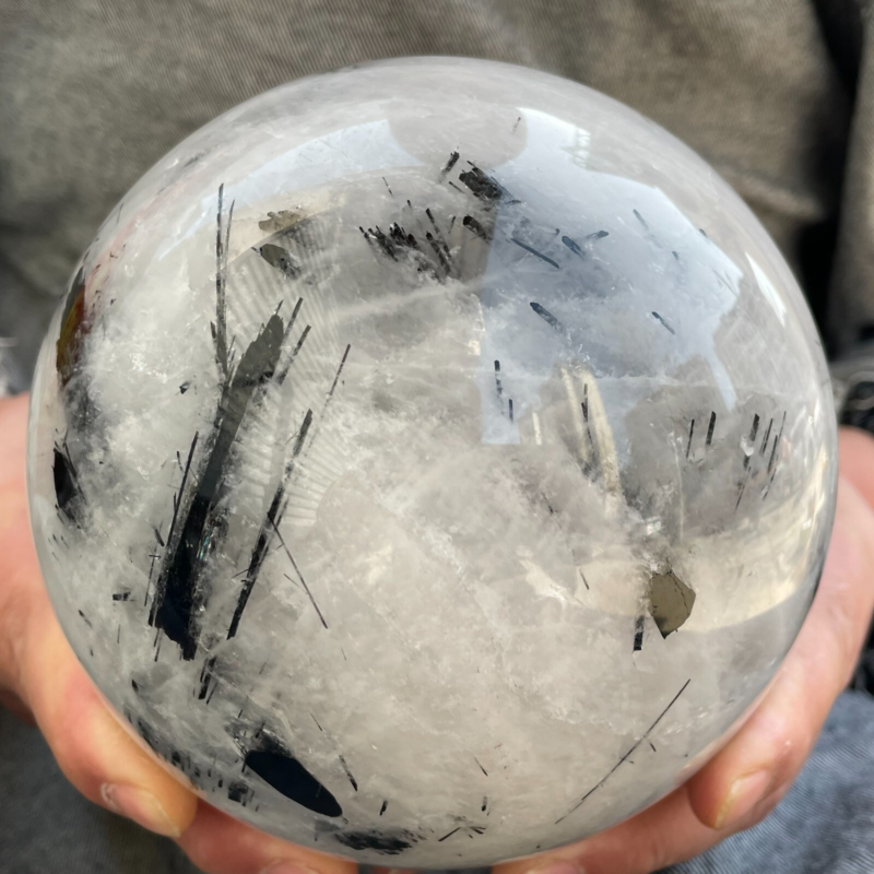 7.81 Pound Top! Natural Black Tourmaline Quartz Ball Carved Crystal Ball Repair