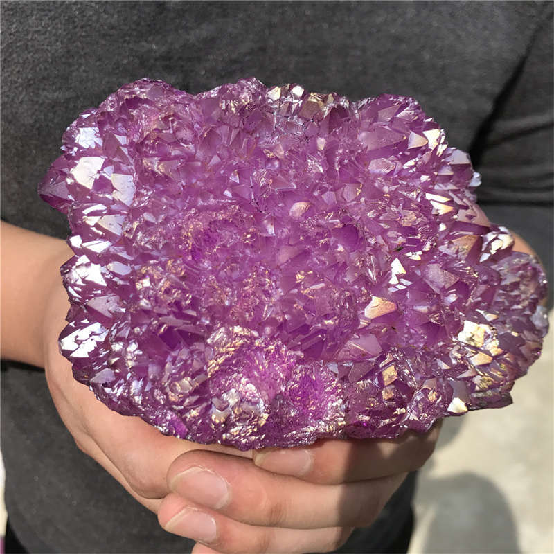 850g Electroplate Rainbow cluster quartz crystal mineral specimen reiki healing