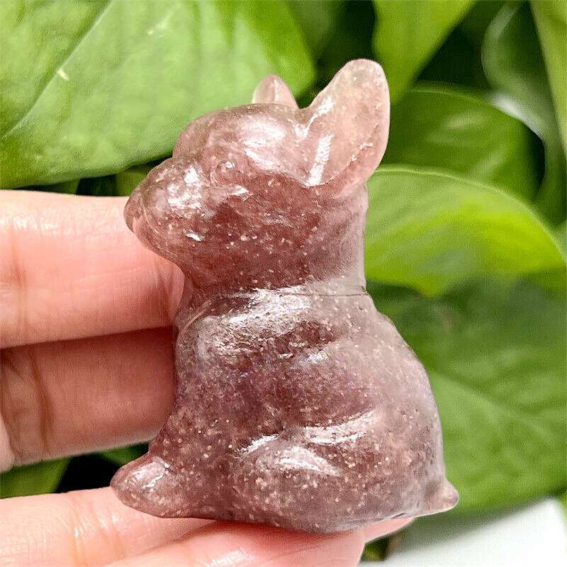 3cm Natural Quartz Crystal Carved Rough Stone French Bulldog Energy Animal Decor