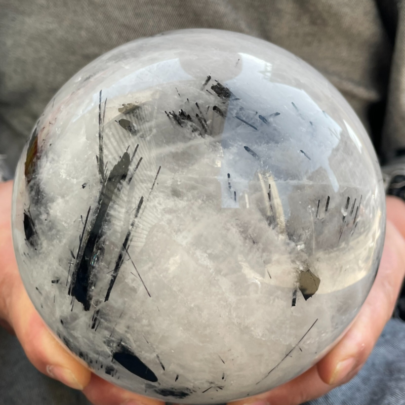 7.81 Pound Top! Natural Black Tourmaline Quartz Ball Carved Crystal Ball Repair