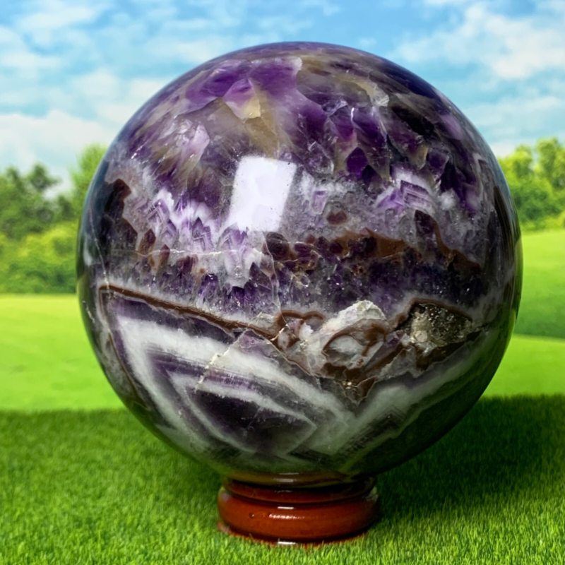 718G Rare High Quality Purple Dream Amethyst Quartz Crystal Sphere Healing Ball