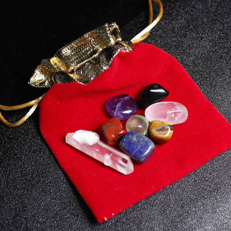 5Pcs 7 Chakra Healing Balance Crystal Raw Natural Quartz Tumbled Stones W/ Pouch