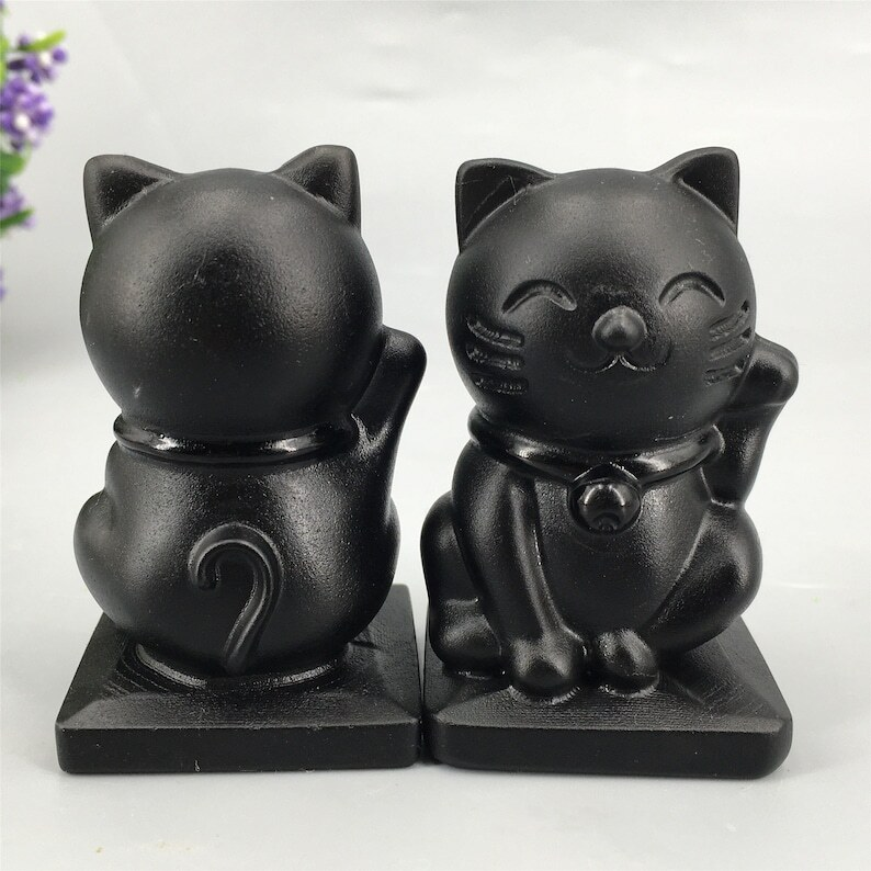 1pc Natural Obsidian Quartz Crystal Cat Hand Carved Animal Decoration Reiki Heal