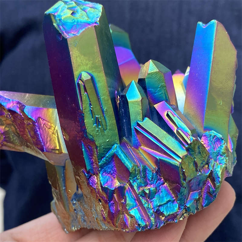 380g Electroplate Rainbow cluster quartz crystal mineral specimen reiki healing