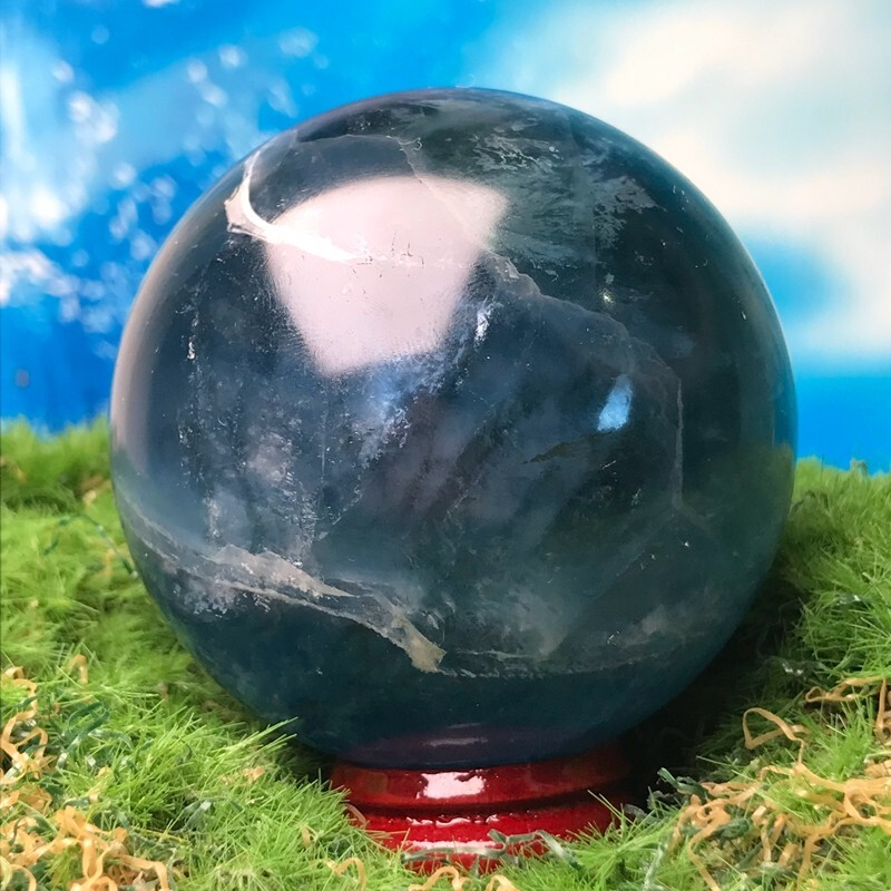 274GNatural Blue Fluororite Quartz Crystal Ball Polished Mineral Repair