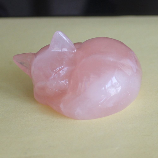 Carved gemstone rose quartz crystal sleeping cat figurine animal home decor 2&apos;&apos;