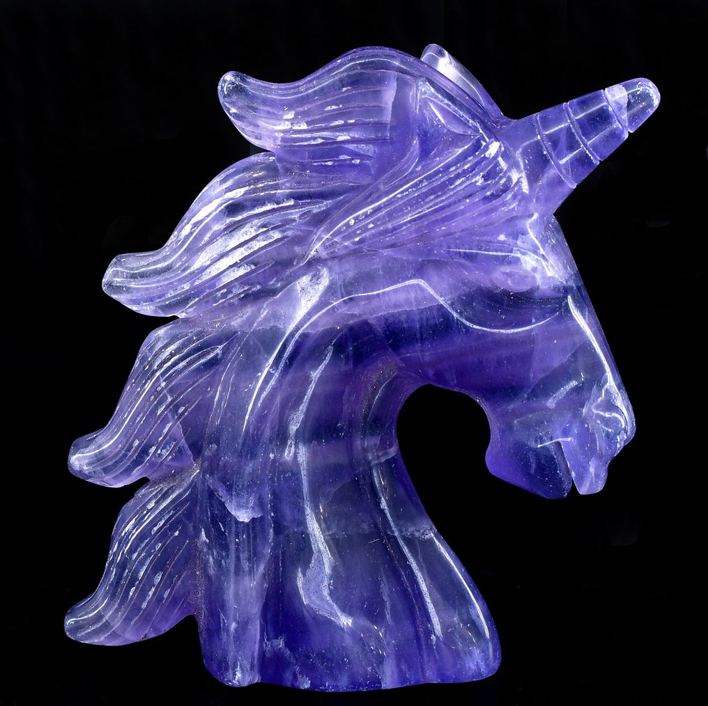 High quality purple and blue Fluorite unicorn - Height: 10.9 cm - Width: 9.9 cm- 390 g