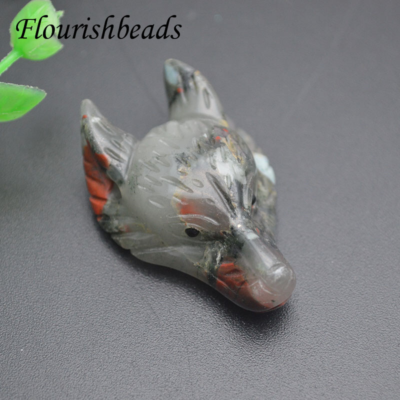 Multi Natural Stone Quartz Crystal Carved Wolf Head Animal Pendant DIY Necklace