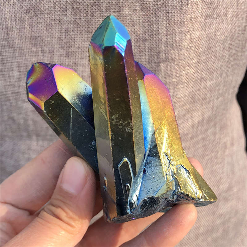 210g Electroplate Rainbow cluster quartz crystal mineral specimen reiki healing
