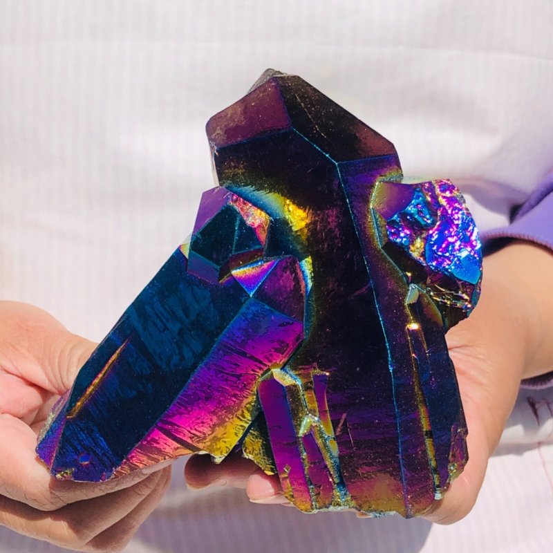 2.48LB Color Flame Aura Electroplate Quartz Crystal Specimen Healing point 450