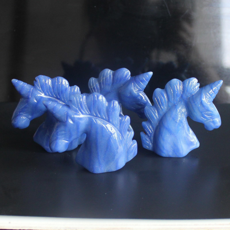 HLbshi Hand Carved Mixed Gemstone quartz crystal Unicorn animal Figurine Carving