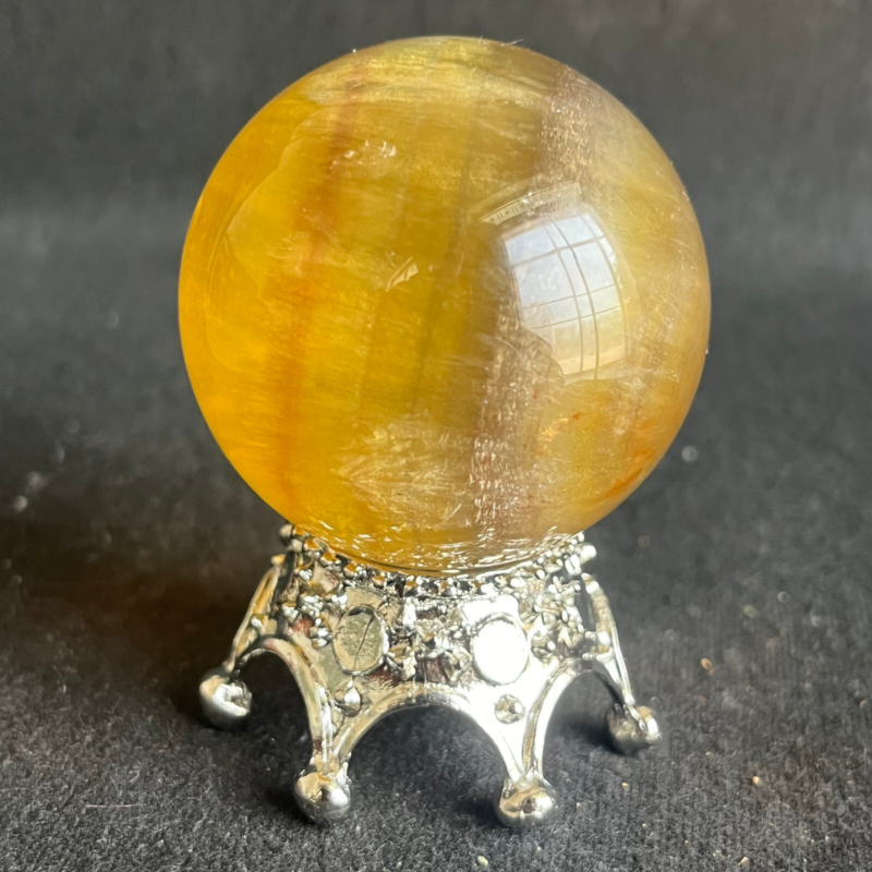 209G  Natural yellow fluorite quartz crystal ball sphere healing+stand