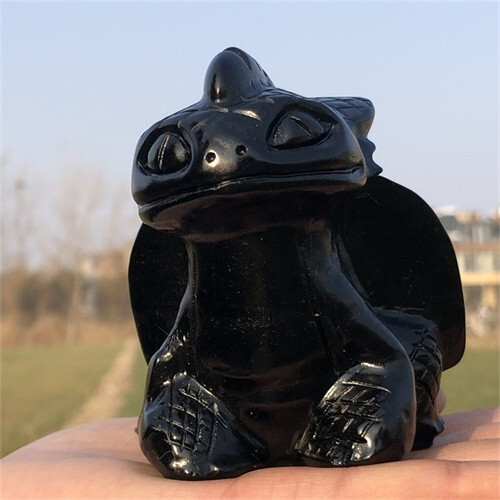 340g Natural Carved obsidian Toothless Figurines Reiki Quartz Crystal Skull Deco