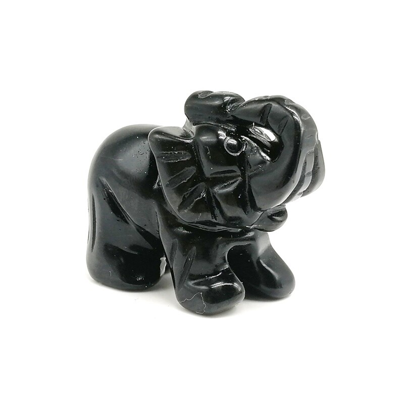 Natural Obsidian Quartz Crystal Carved Baby Elephant Polished Animal Ornaments