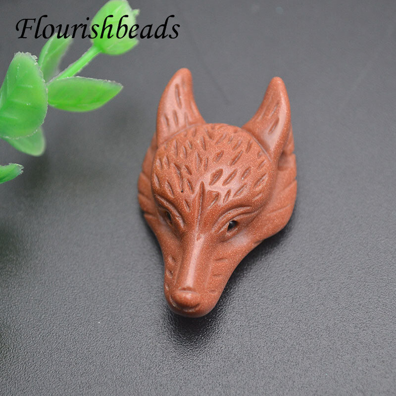 Multi Natural Stone Quartz Crystal Carved Wolf Head Animal Pendant DIY Necklace