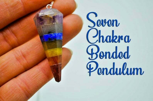 7 Chakra Bonded Pendulum With Silver Plated Chain, Dowsing Energy Balancing