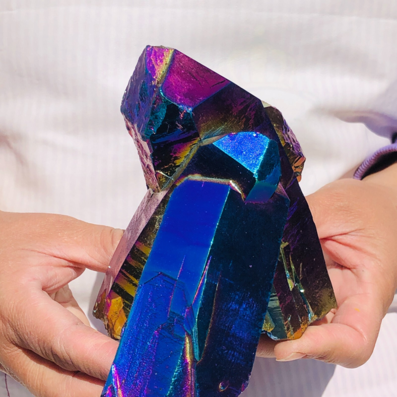 2.48LB Color Flame Aura Electroplate Quartz Crystal Specimen Healing point 450