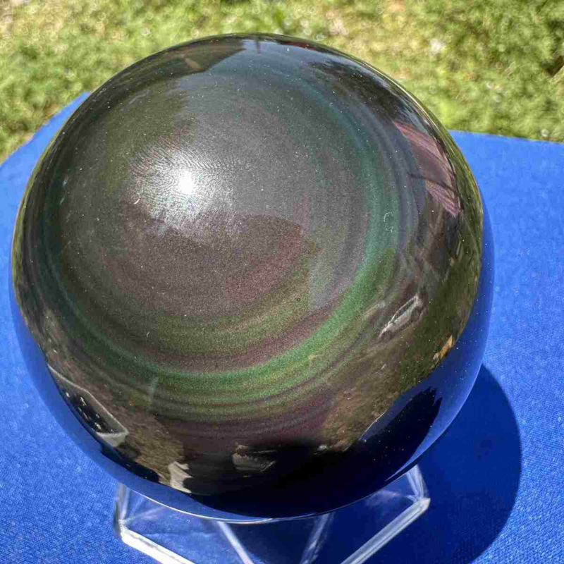 520g natural rainbow obsidian sphere cat&apos;s eye quartz crystal ball healing