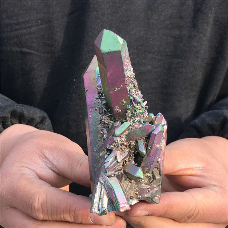 200g Electroplate Rainbow cluster quartz crystal mineral specimen reiki healing