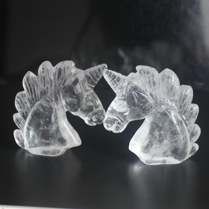 HLbshi Hand Carved Mixed Gemstone quartz crystal Unicorn animal Figurine Carving