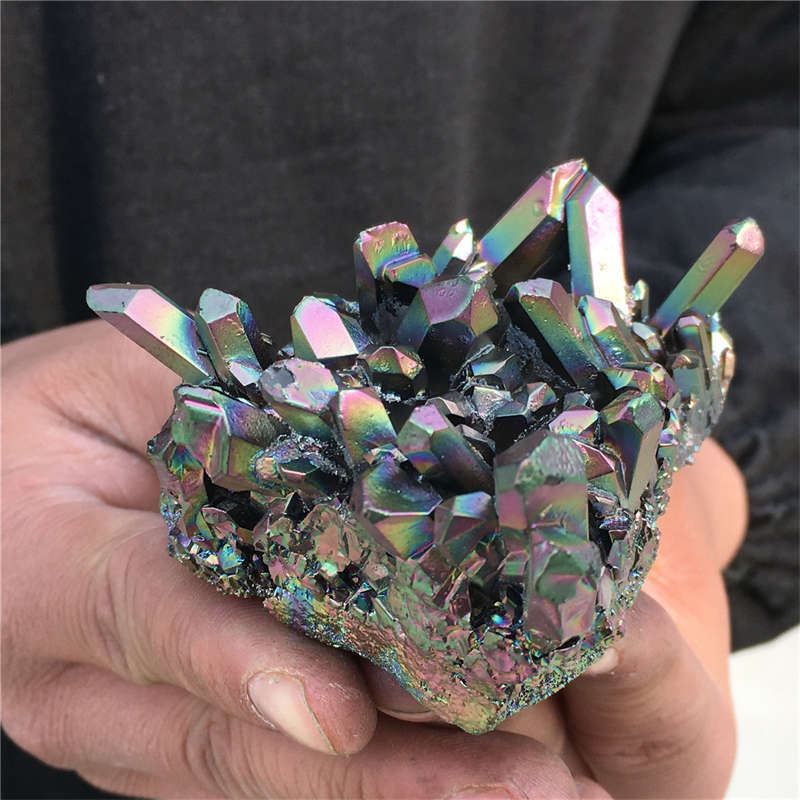 210g Electroplate Rainbow cluster quartz crystal mineral specimen reiki healing