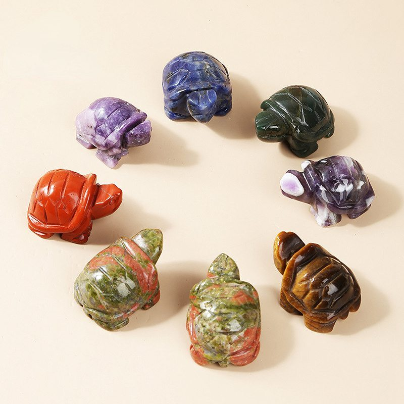 Natural Quartz Carved Longevity Tortoise Crystal Healing Gemstone Animal Turtle