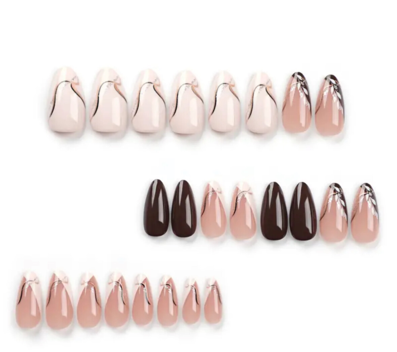 24pcs Press On False Finger Nails Fake Nails Glittered Solid Colours 52 Options