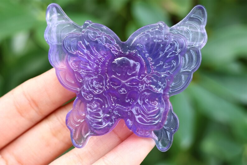2.6" Natural Carved Fluorite Butterfly Reiki Crystal Skull Decor Crystal gift 1x