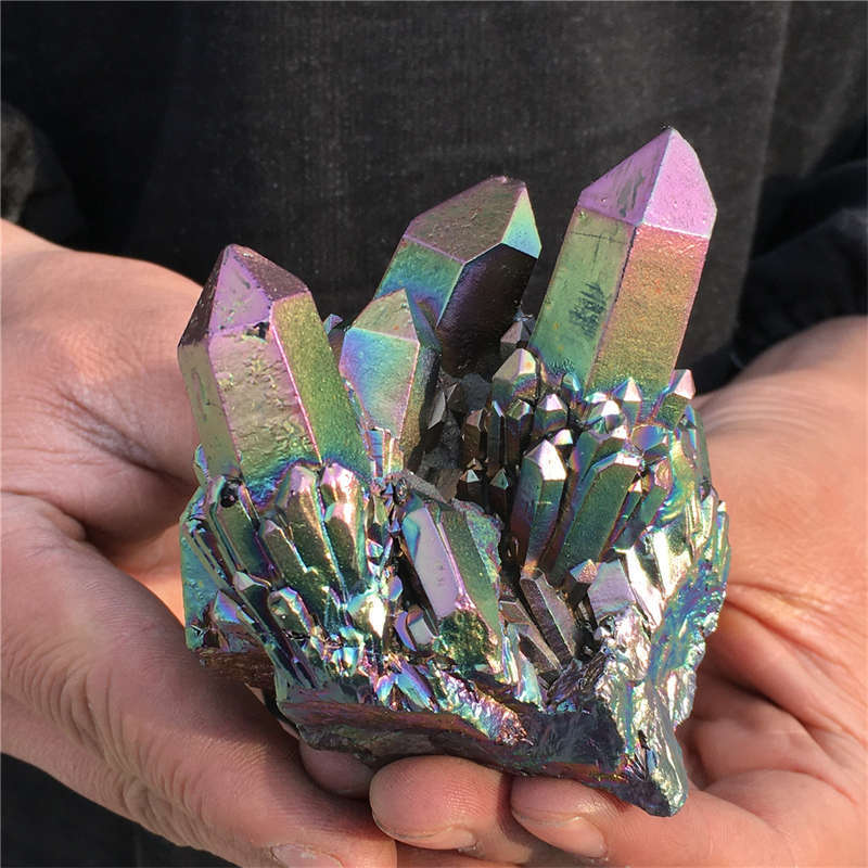 210g Electroplate Rainbow cluster quartz crystal mineral specimen reiki healing