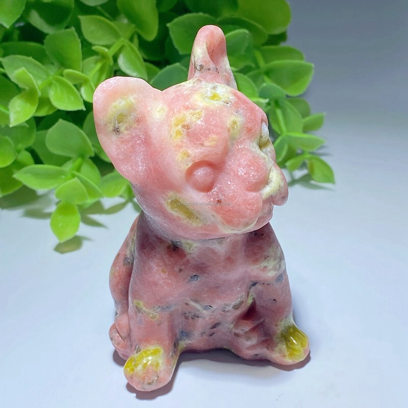 3cm Natural Quartz Crystal Carved Rough Stone French Bulldog Energy Animal Decor