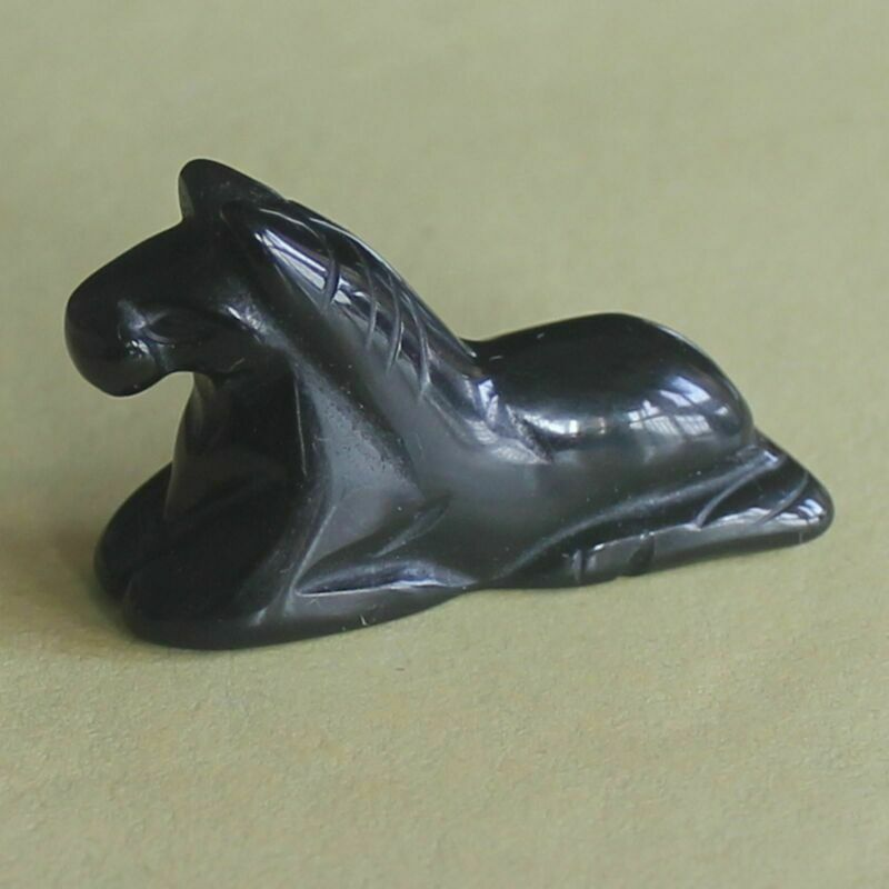 5pc Carved gemstone crystal opalite black obsidian horse figurine animal carving