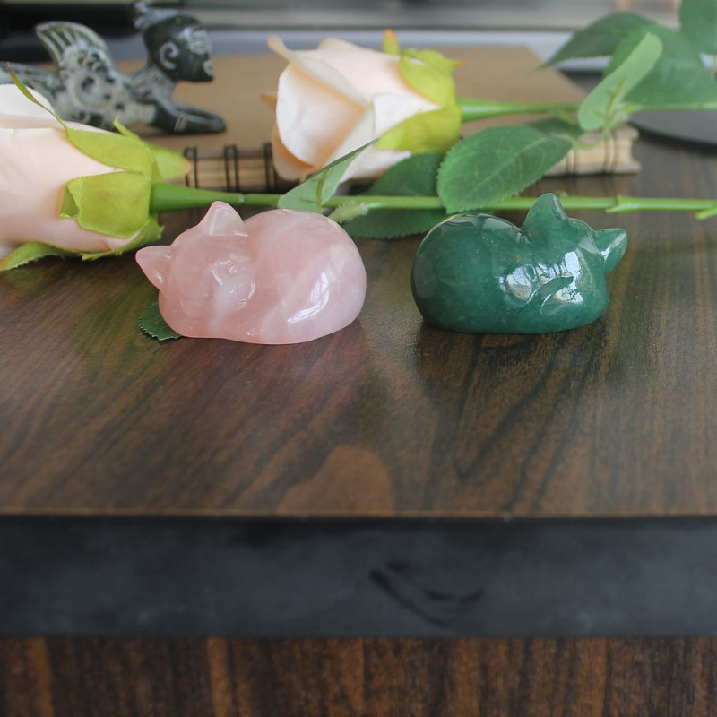 Carved crystal gemstone crystal sleeping cat figurine animal statue decor 2&apos;&apos;