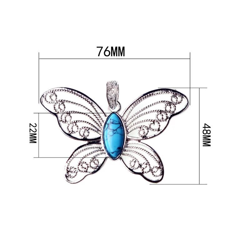 Healing Natural Stone Stainless Steel Butterfly Pendant Keychain for Women Men