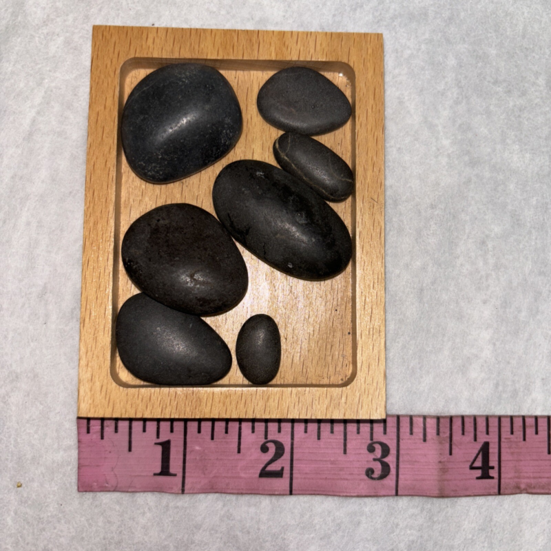 Natural Obsidian 7 Stone Healing Stacking Black Chakra Balance Wood Tray
