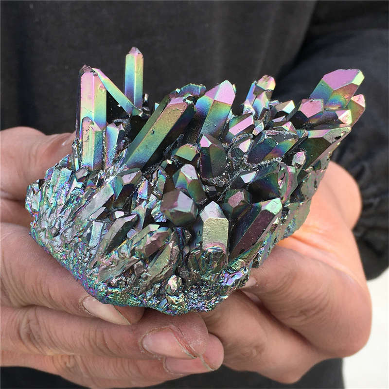 210g Electroplate Rainbow cluster quartz crystal mineral specimen reiki healing