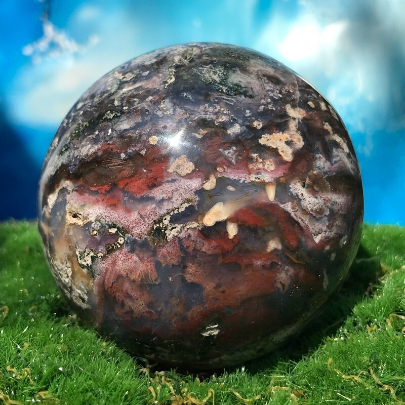 373GNatural Marine Jasper Quartz Ball Crystal Ball Mineral Specimen Restoration
