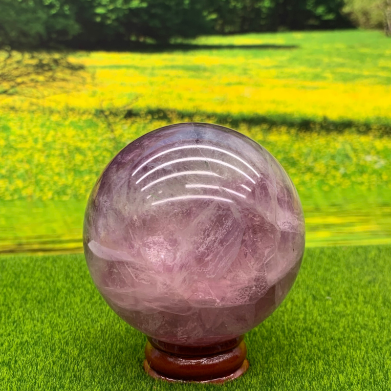 395G Natural Fluorite ball Colorful Quartz Crystal Gemstone Healing + Stand